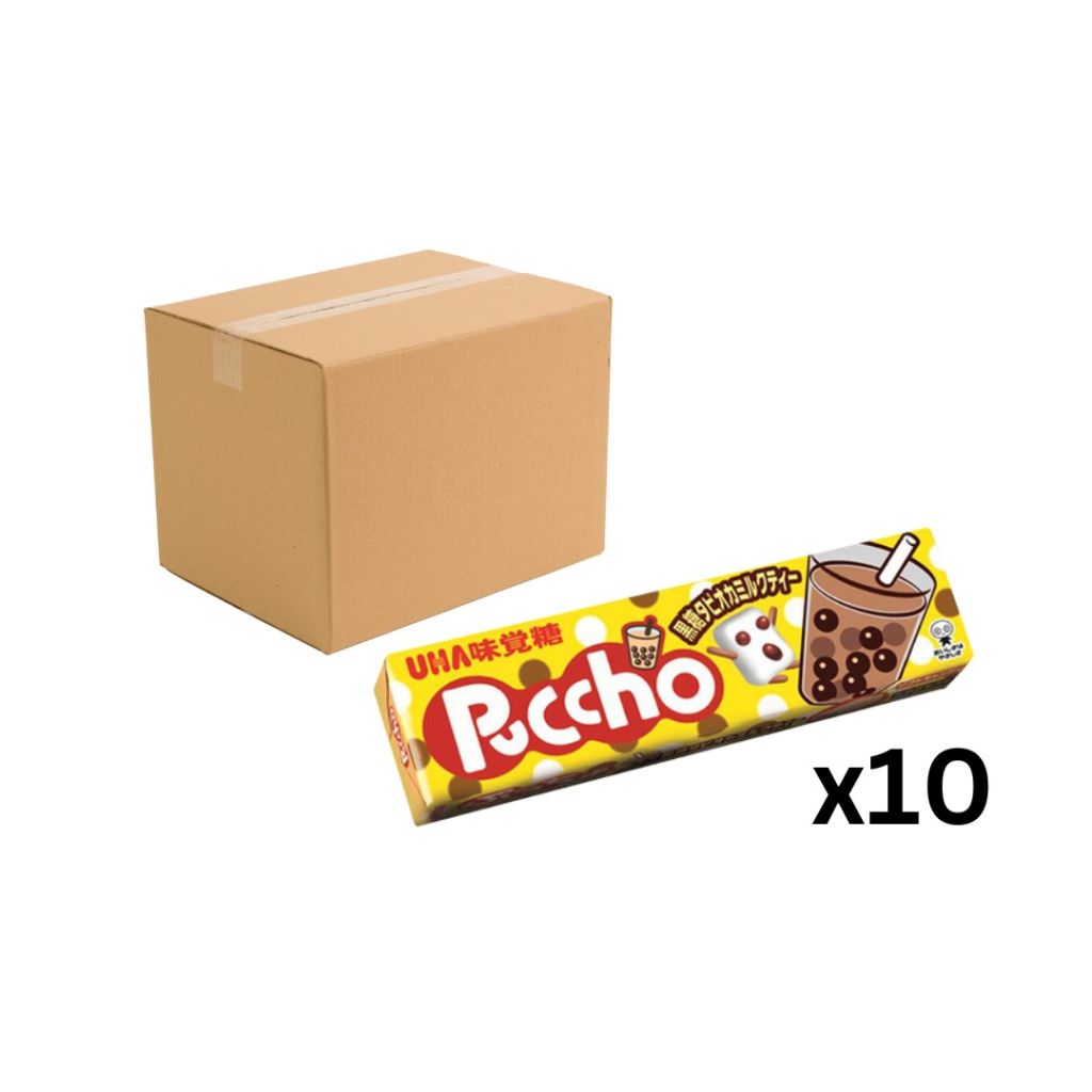 UHA 味覺糖 Puccho 條裝果粒軟糖-黑糖珍珠奶茶味50g -原箱10條