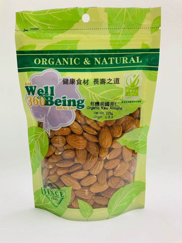 WellBeing360有機美國杏仁 225g (原味無鹽/未經烤焗)